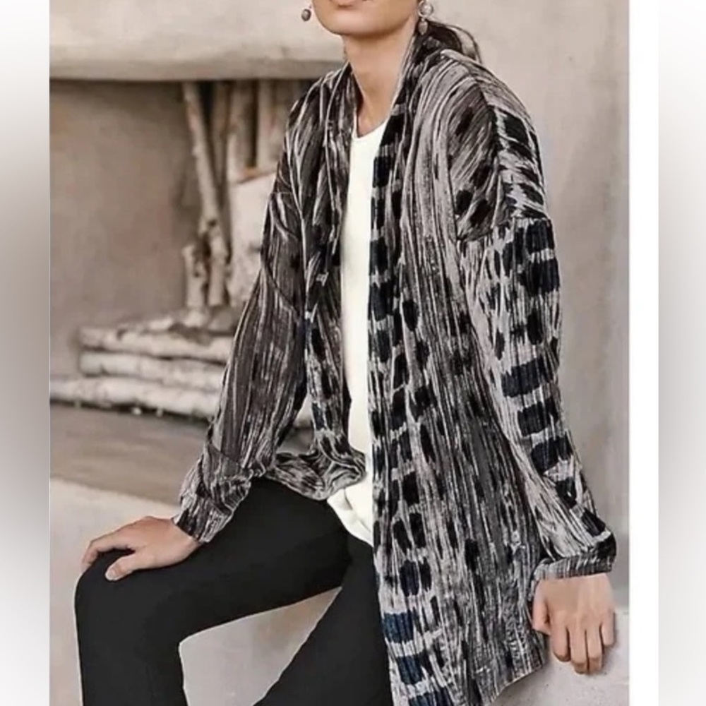 Pure Jill J.Jill Crushed Velvet Shibori Print Open Front‎ Jacket Size XS